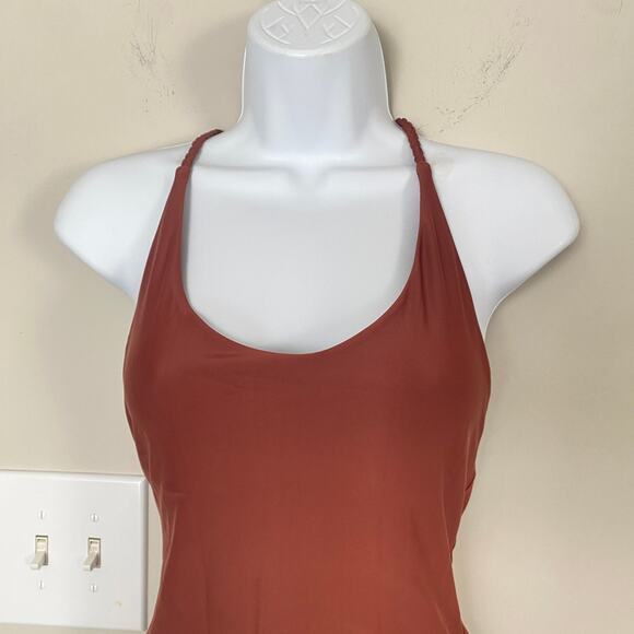 Aerie Dark Orange Rusty Brown Crochet Back One Piece Swim Suit Sz S - Picture 2 of 12